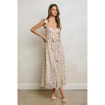 Floral Polka Dot Corset Flutter Dress