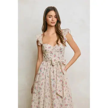 Floral Polka Dot Corset Flutter Dress
