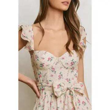 Floral Polka Dot Corset Flutter Dress