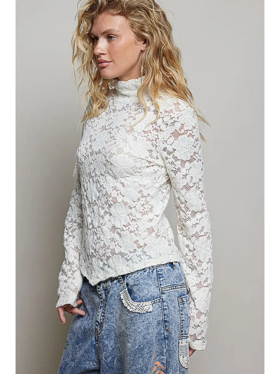 Petal & Pearl Long Sleeve Turtleneck Top