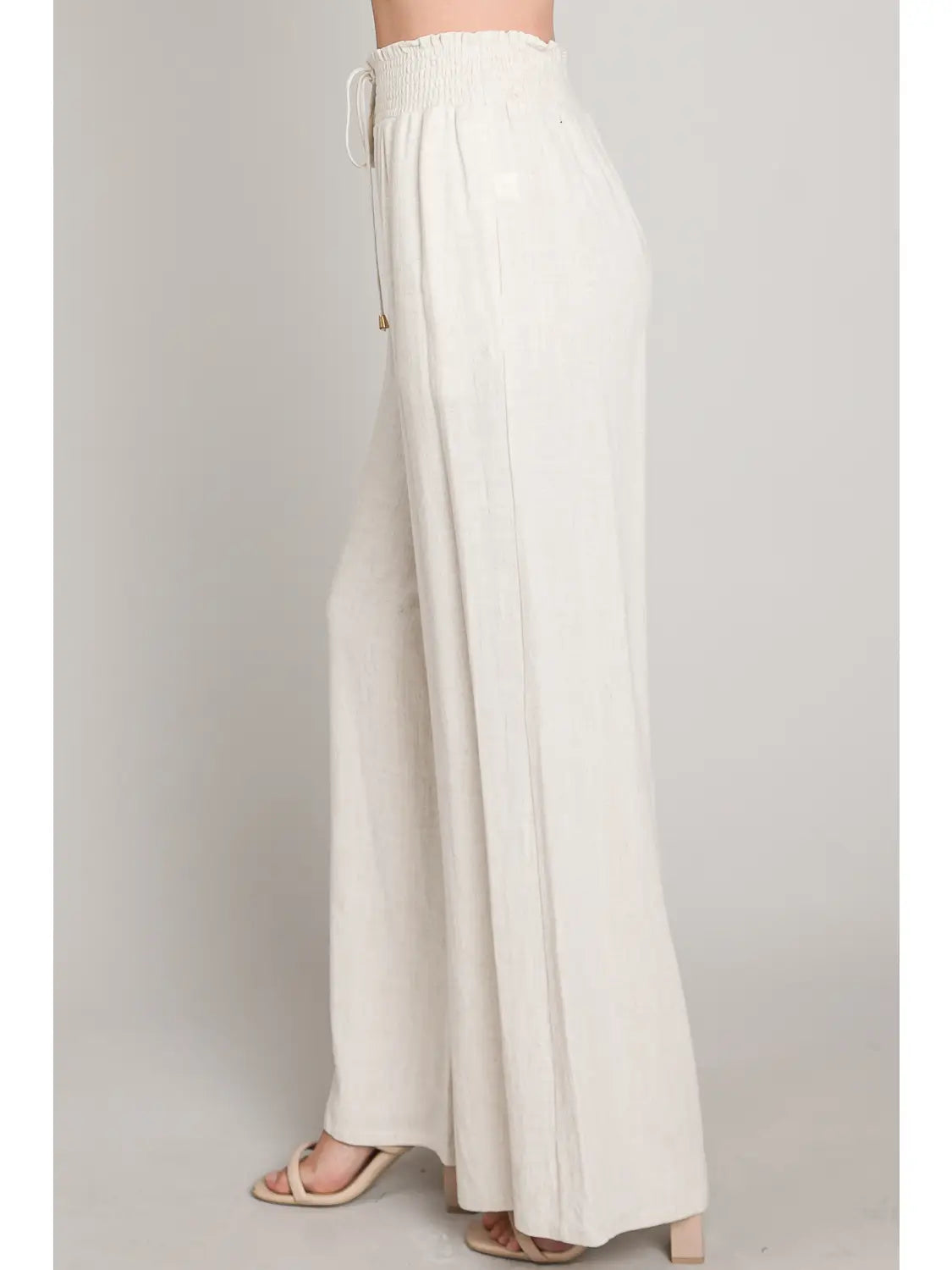 Soft Linen Smocked Waist Wide Leg Pants