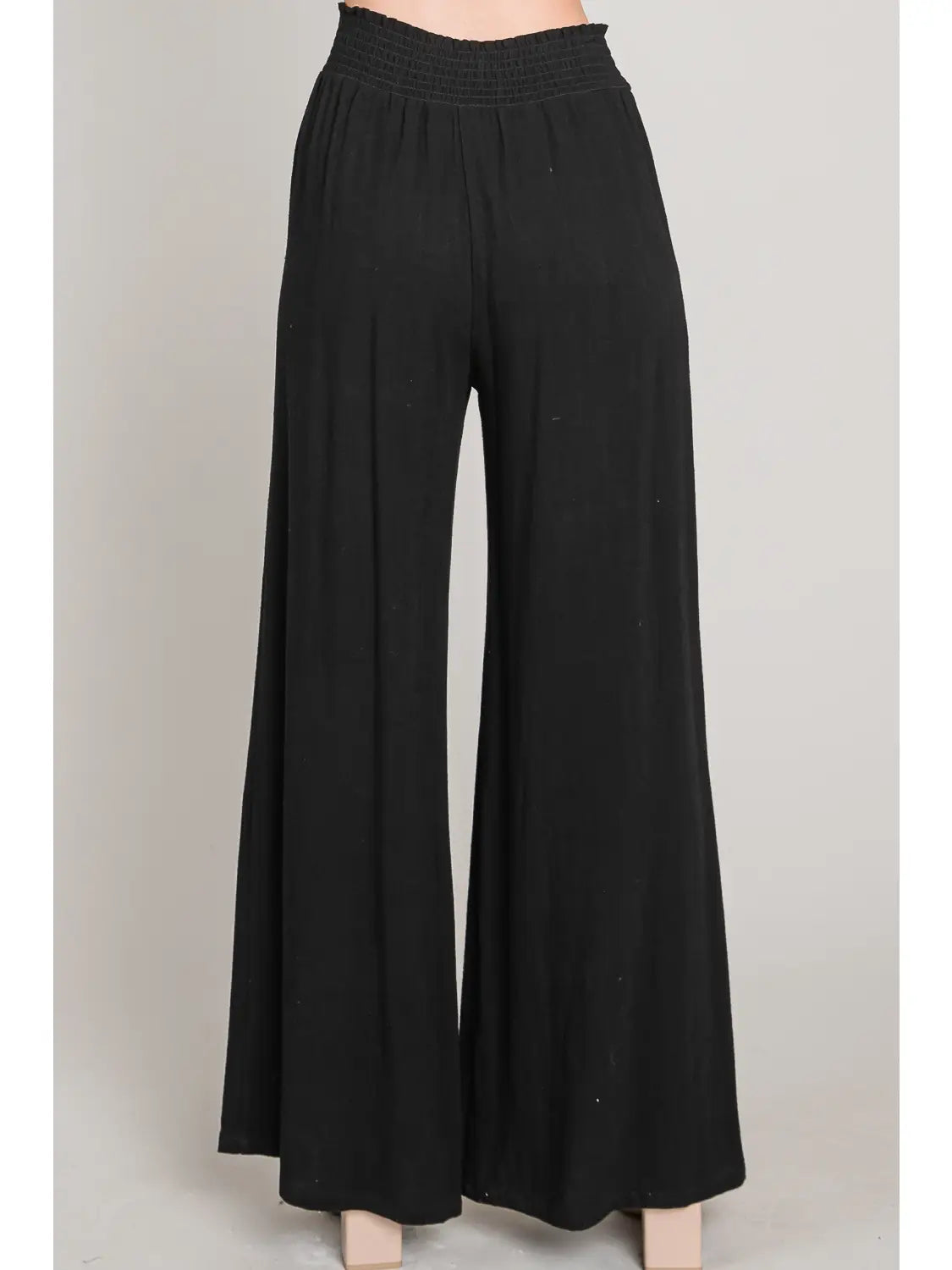 Soft Linen Smocked Waist Wide Leg Pants