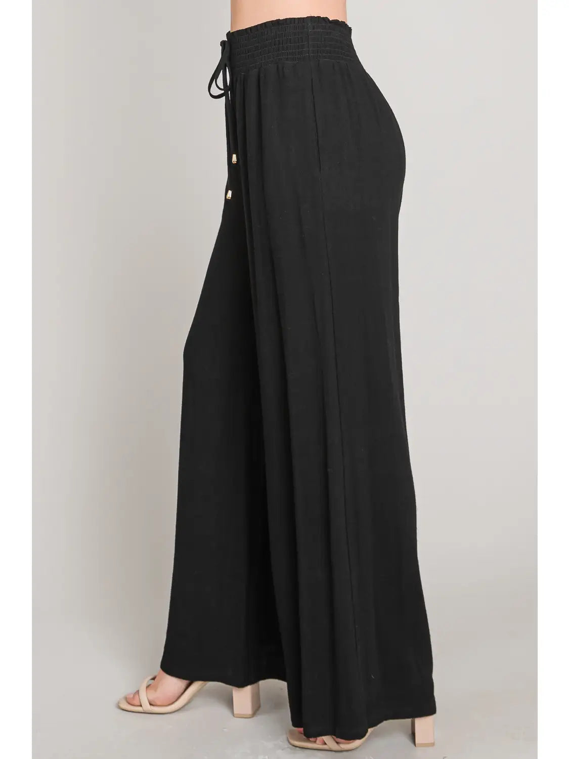 Soft Linen Smocked Waist Wide Leg Pants