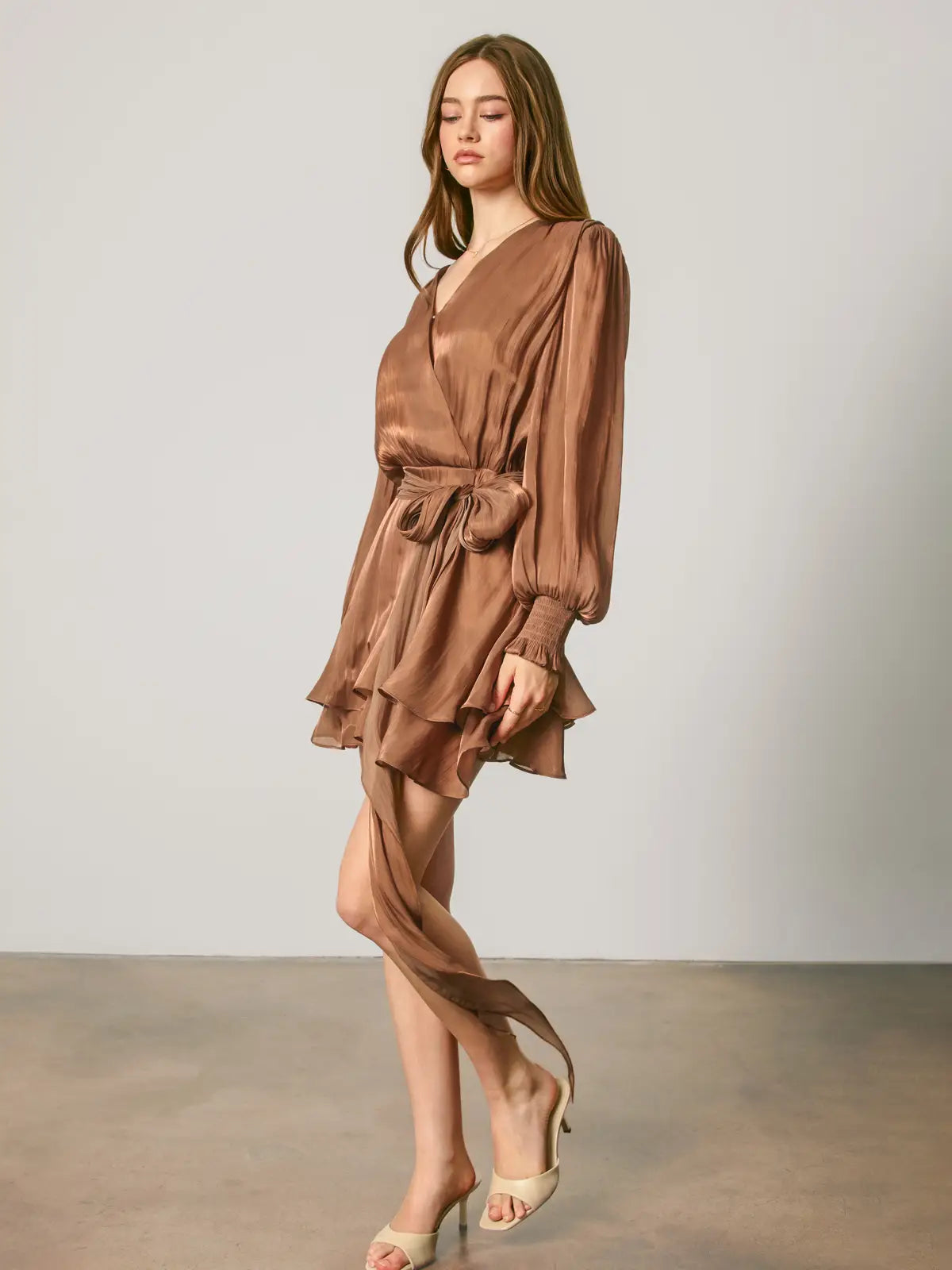 Shimmering Chiffon Surplice Mini Dress