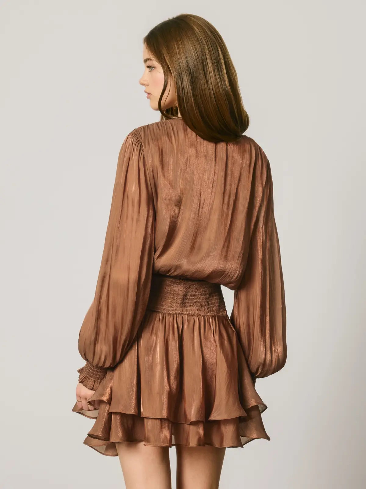 Shimmering Chiffon Surplice Mini Dress
