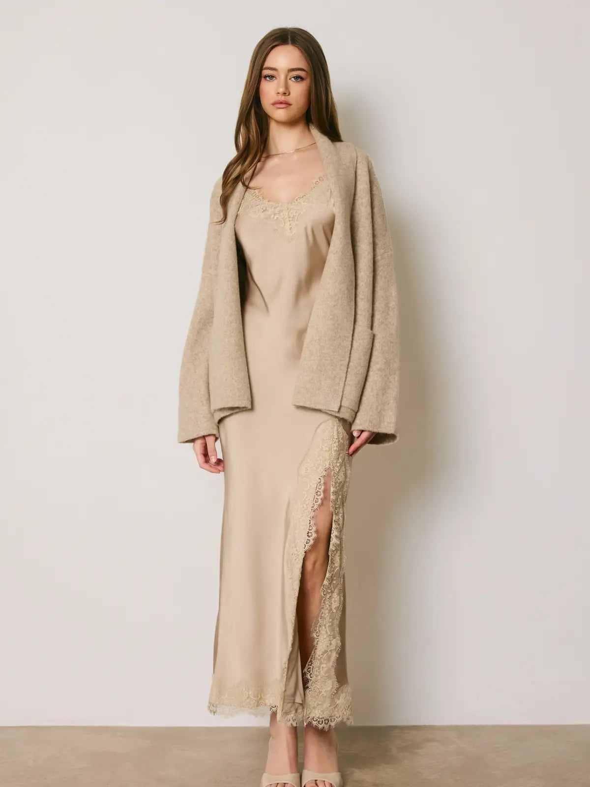 Relaxed Shawl Collar Open Front Cardigan