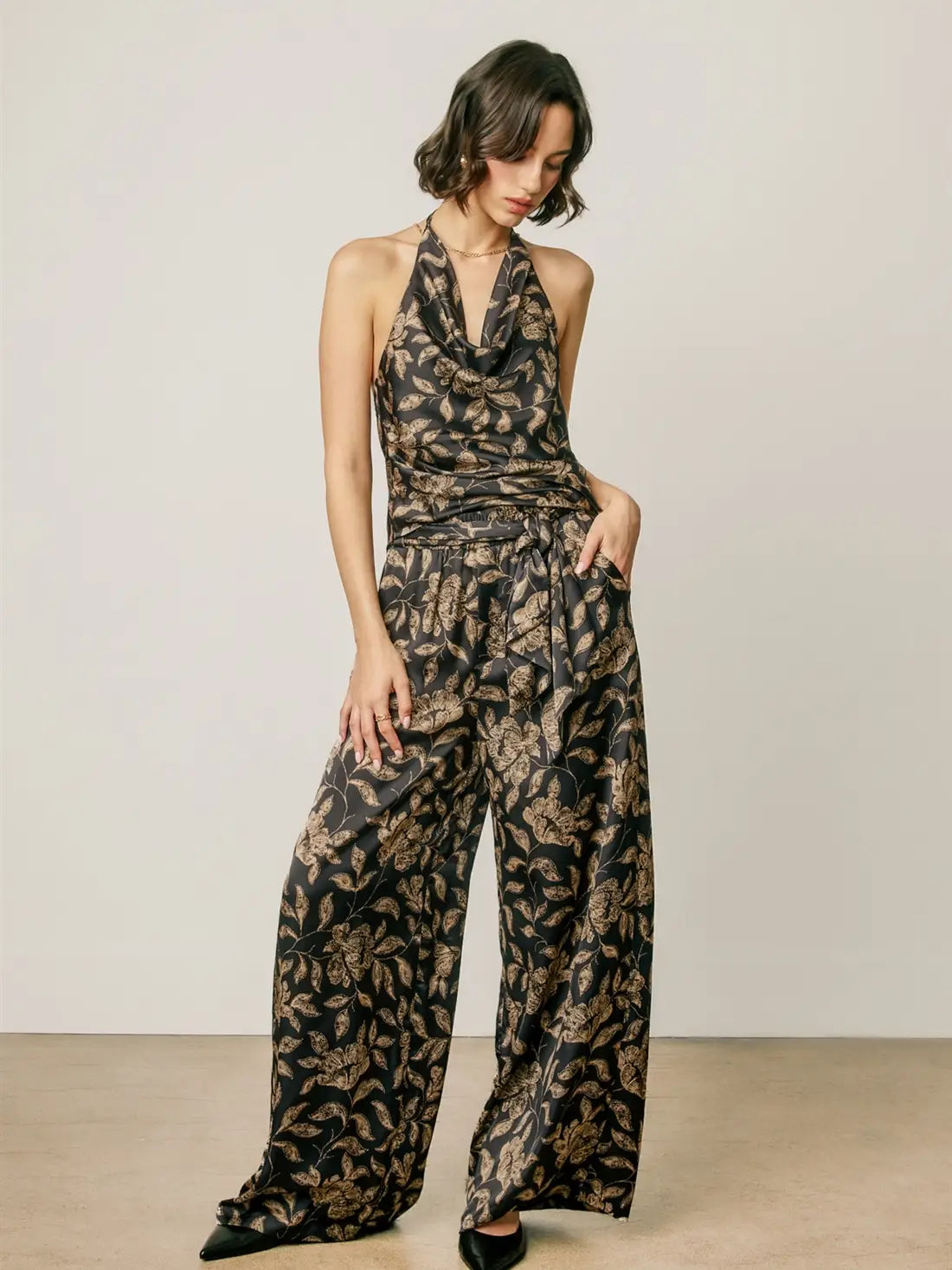 Botanical Satin Wide Leg Pants