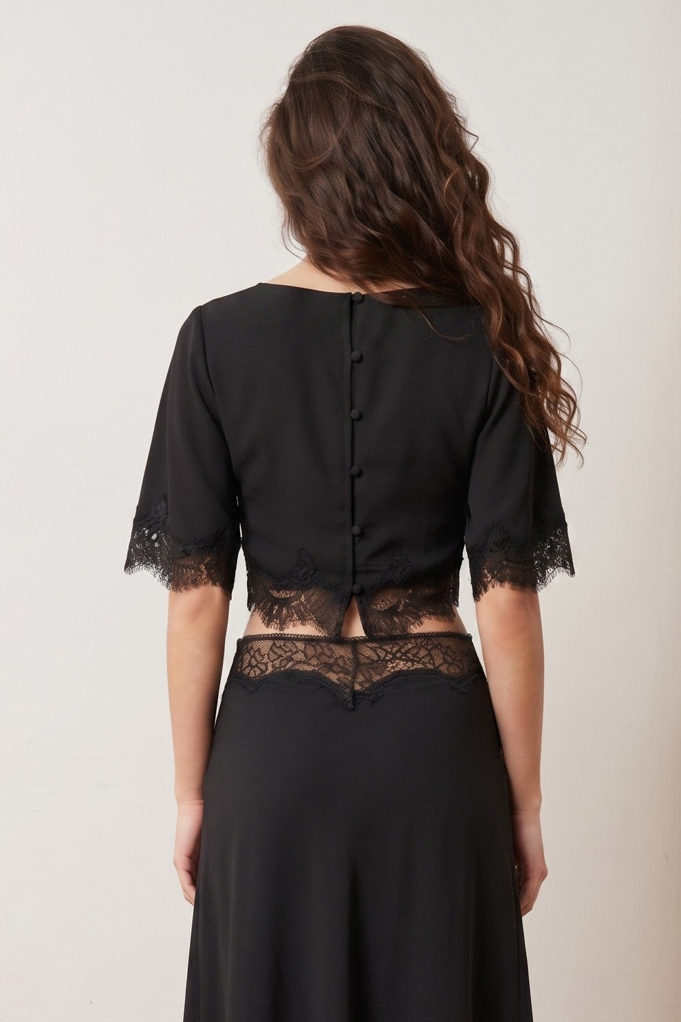 Lace Hem Twill Satin Cape Top