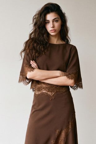 Lace Hem Twill Satin Cape Top