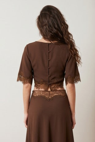 Lace Hem Twill Satin Cape Top