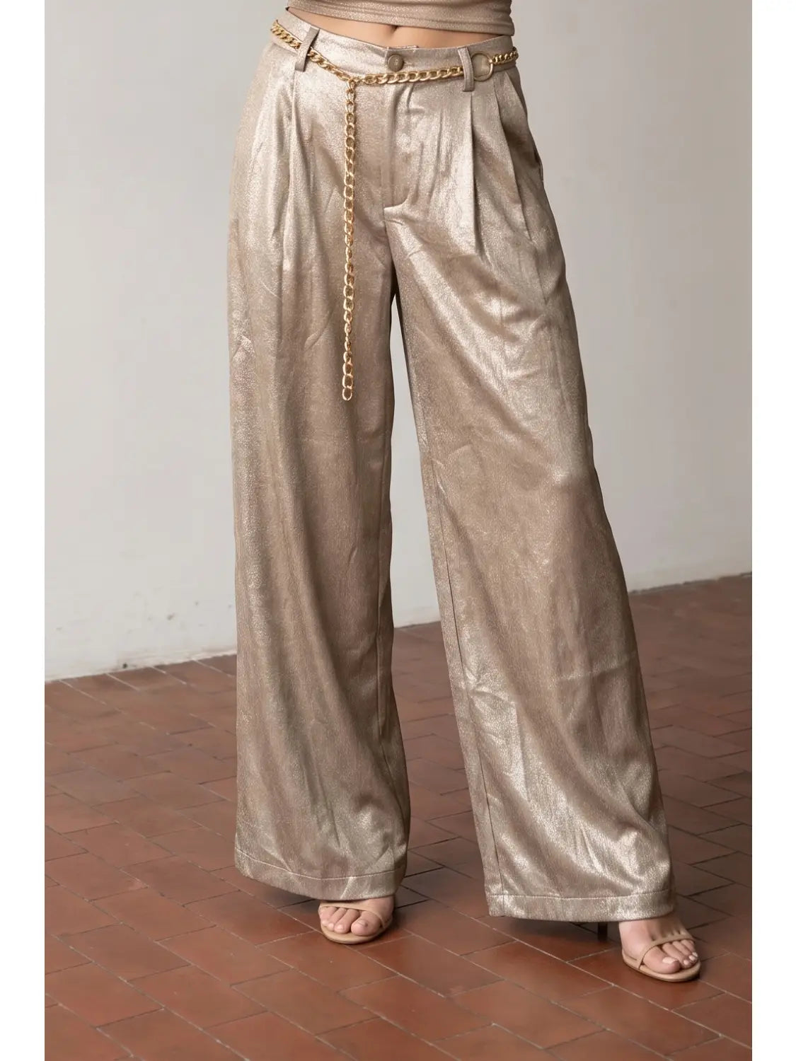 Foiled Satin Pleated Pants