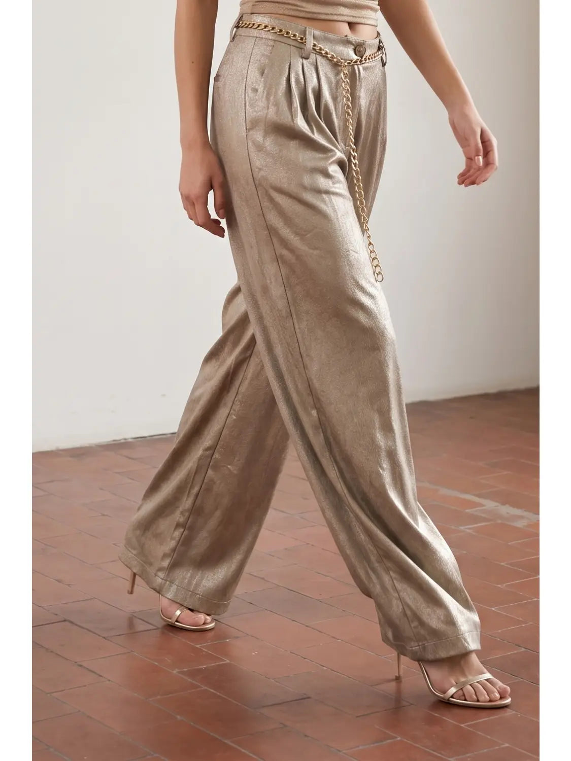Foiled Satin Pleated Pants