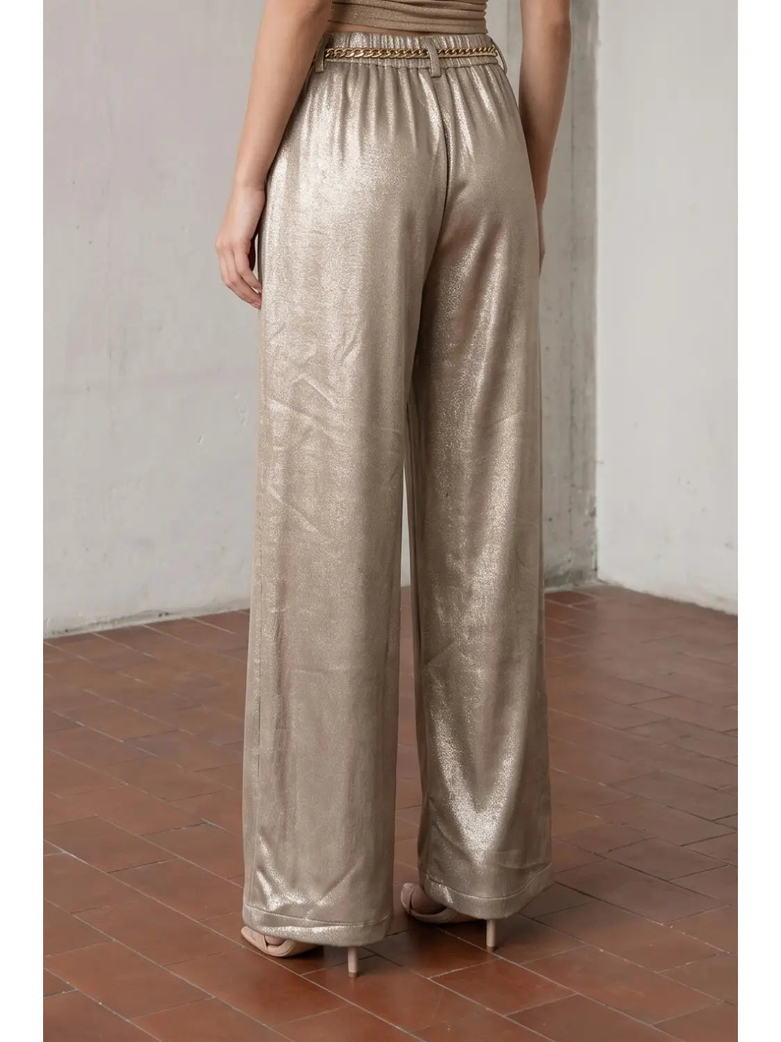 Foiled Satin Pleated Pants