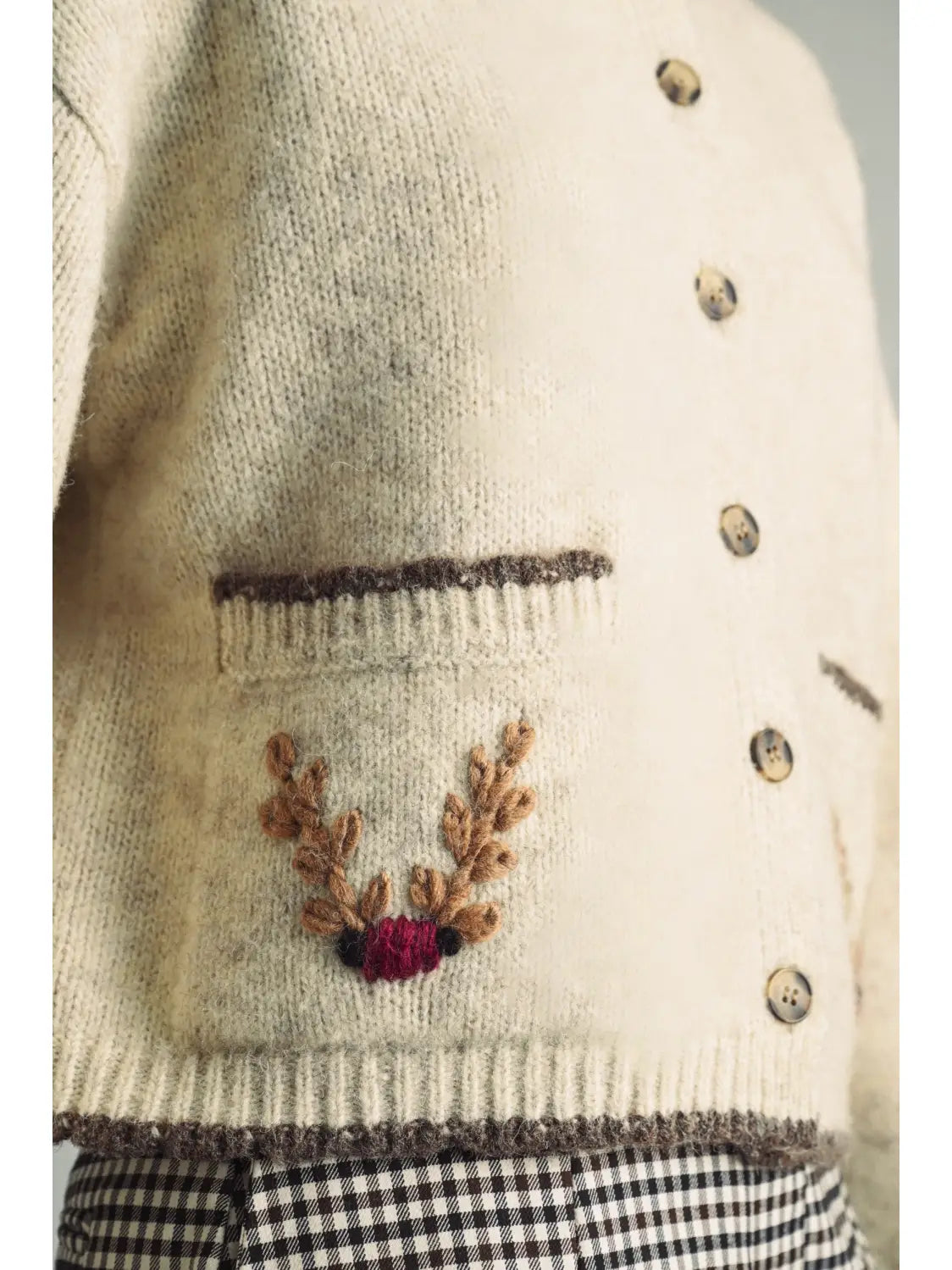 Cozy Knit Cardigan with Pocket Embroidery