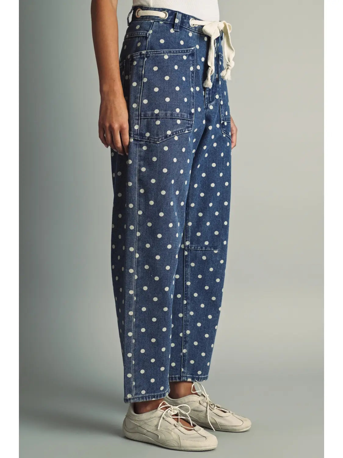 Polka Dot Print Barrel Pants