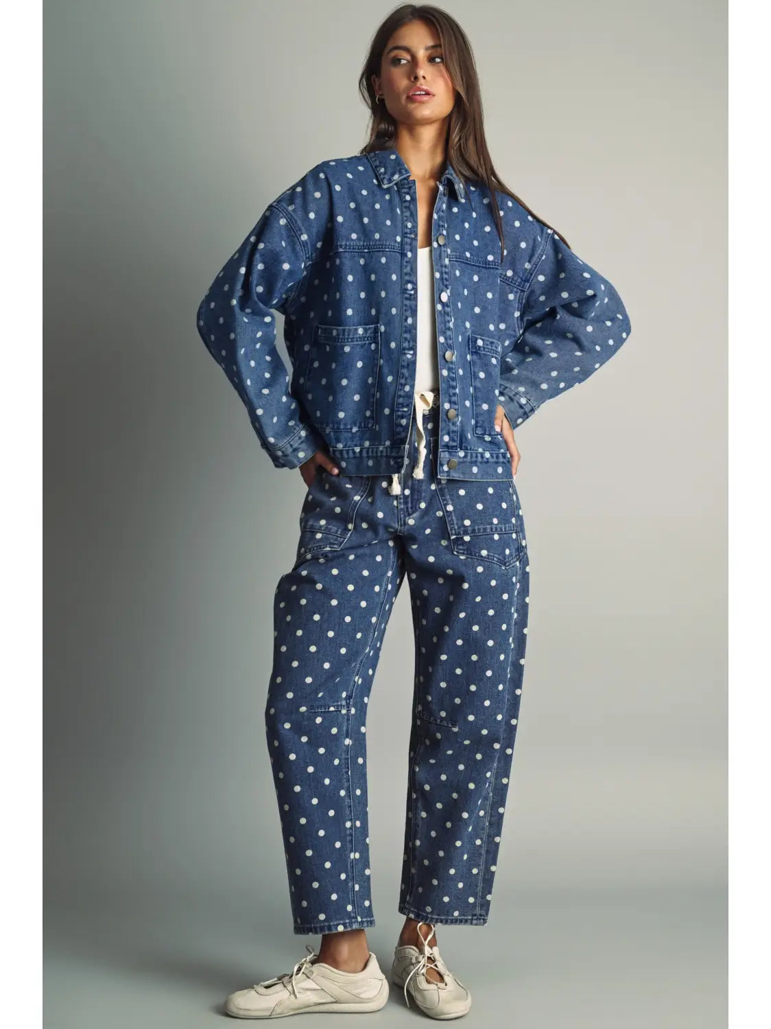 Polka Dot Print Barrel Pants