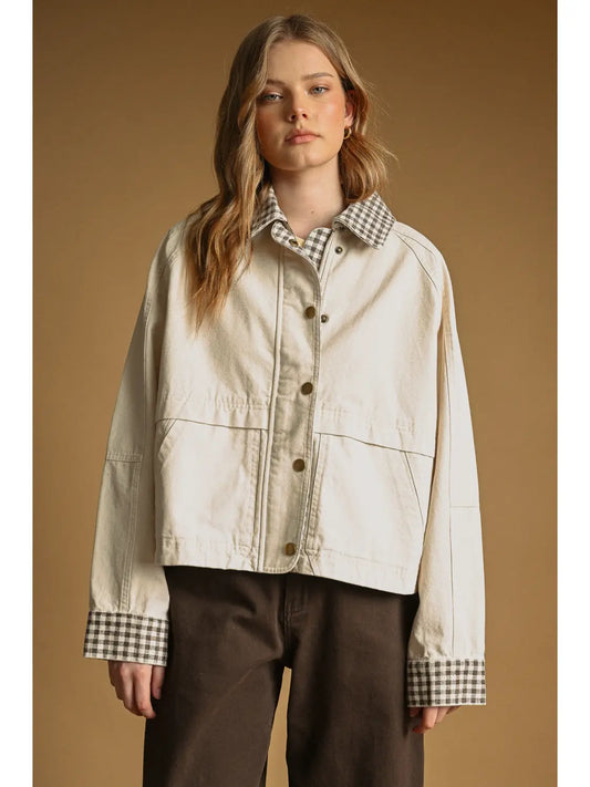 Gingham Collared Twill Jacket