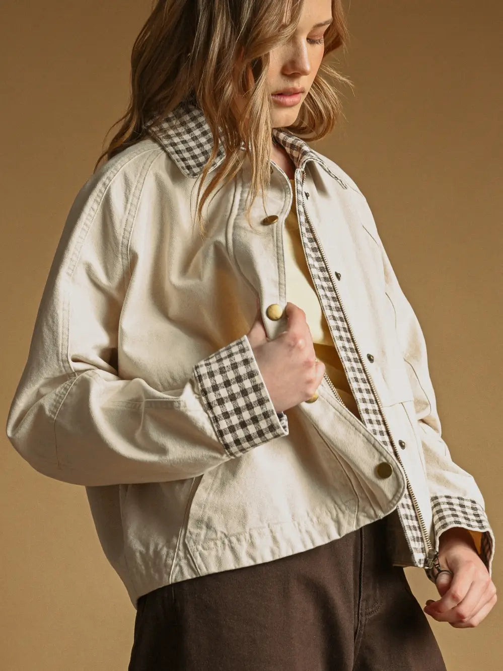 Gingham Collared Twill Jacket