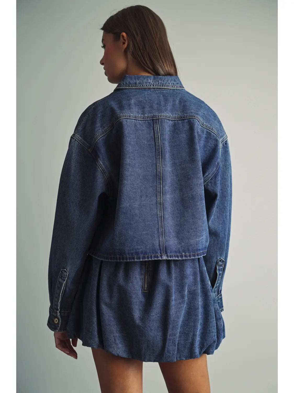Indigo Denim Button Front Crop Jacket