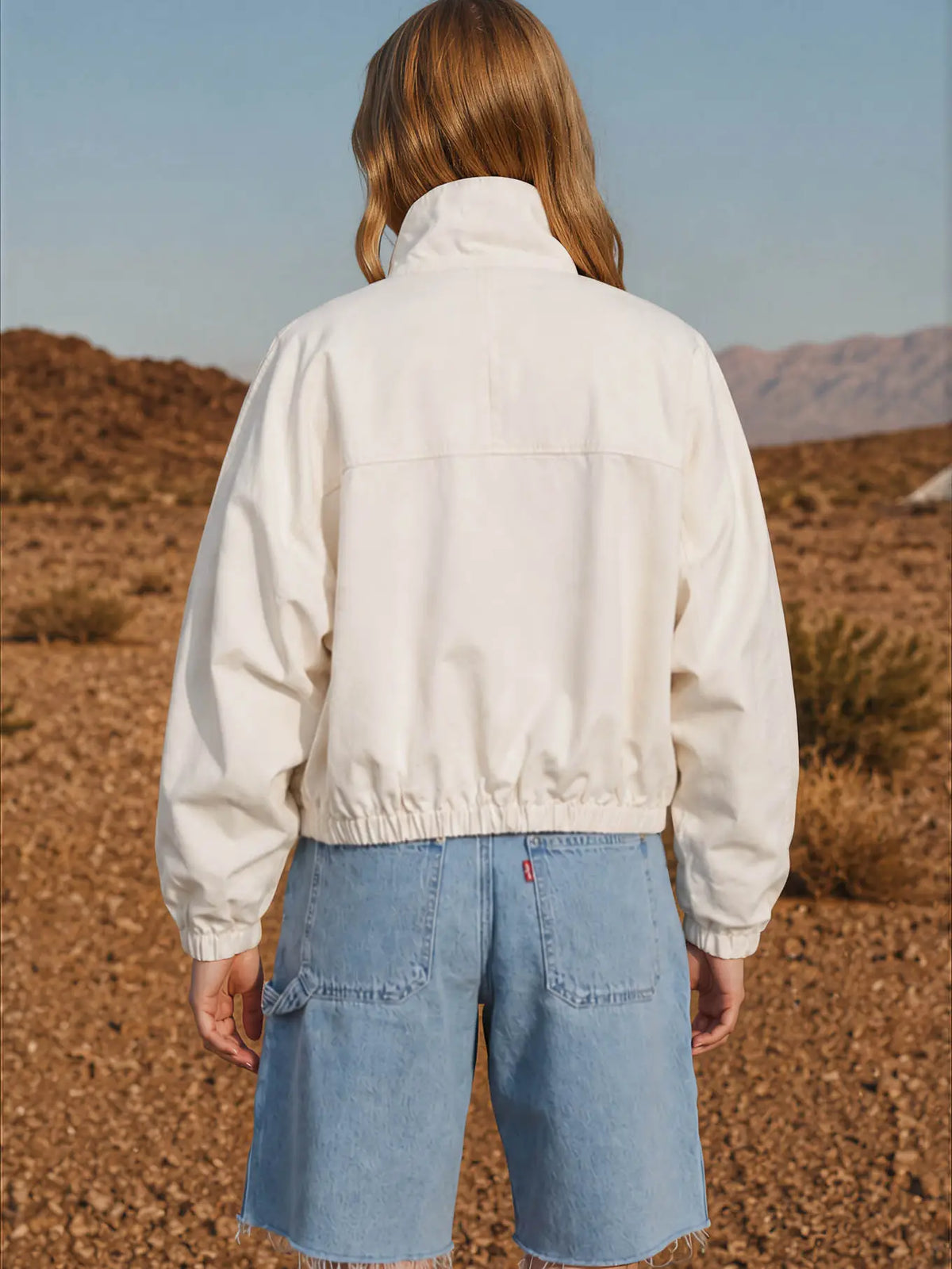 Contrast Collar Boxy Snap Button Bomber Jacket