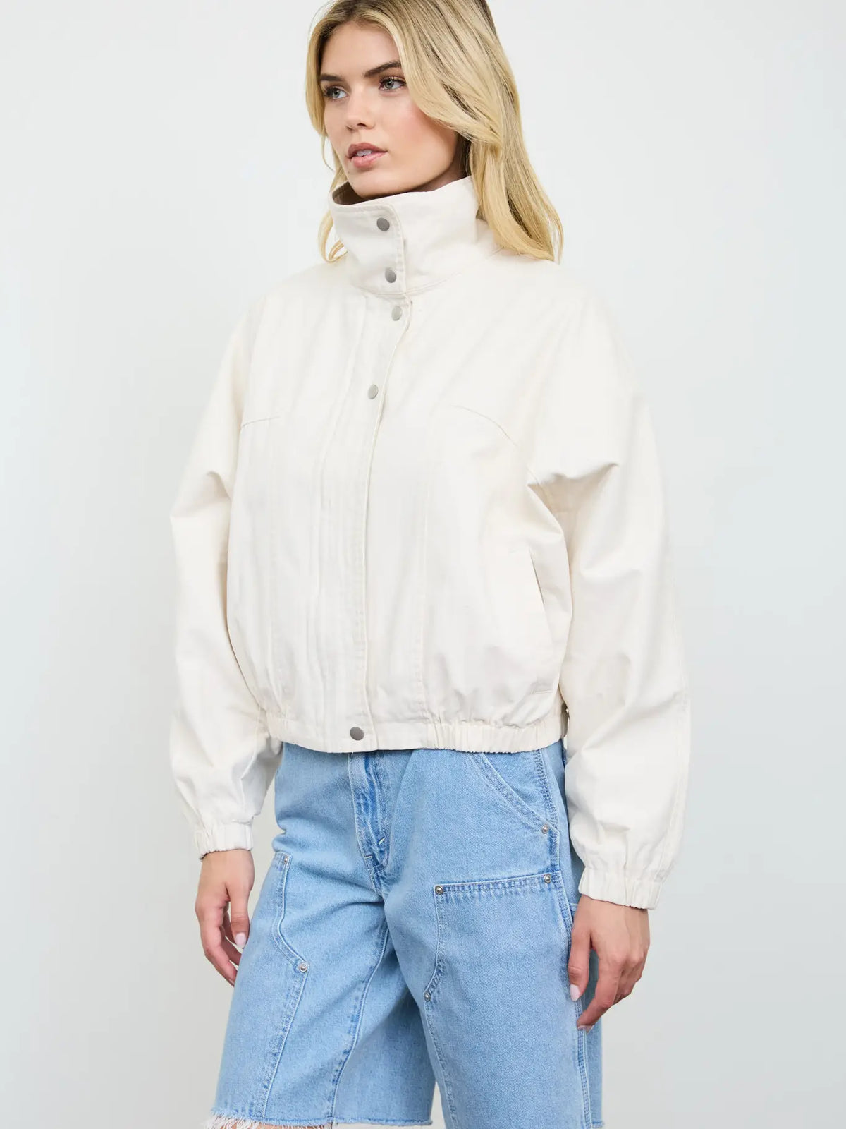 Contrast Collar Boxy Snap Button Bomber Jacket