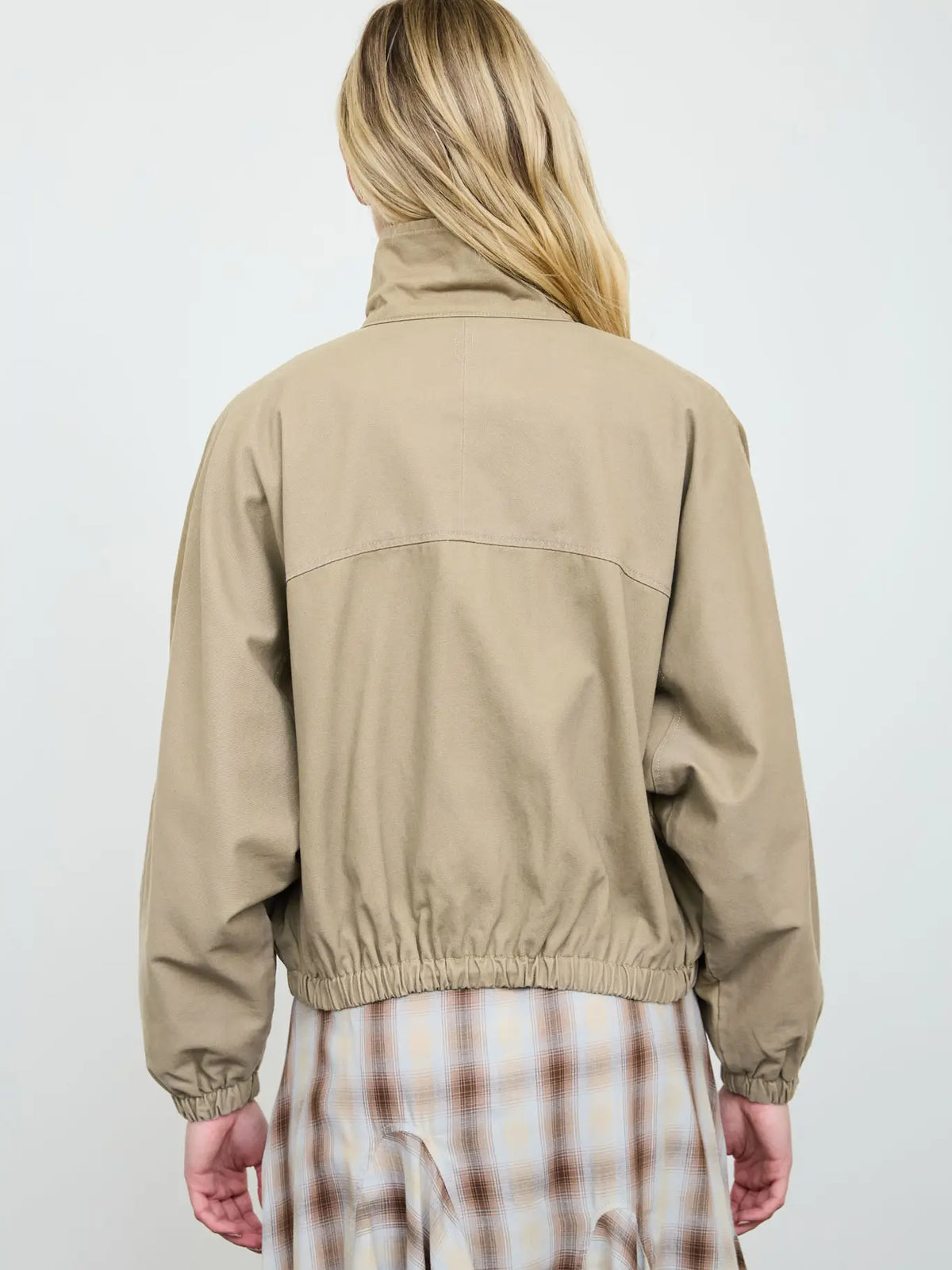 Contrast Collar Boxy Snap Button Bomber Jacket