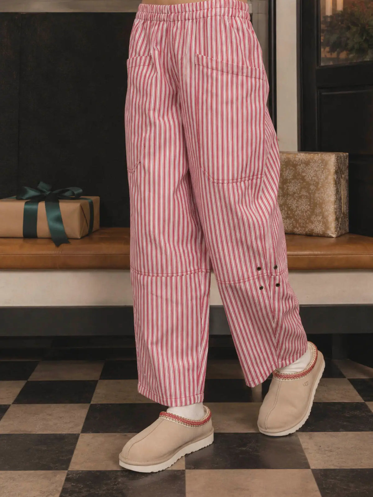 Stripe Pocket Detail Wide Leg Pants