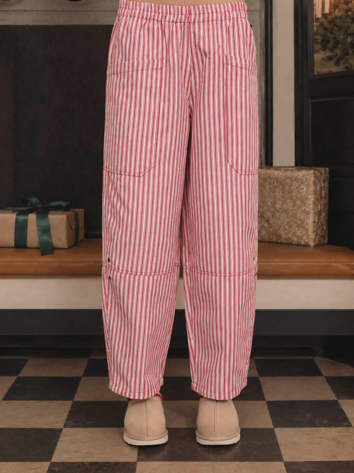 Stripe Pocket Detail Wide Leg Pants