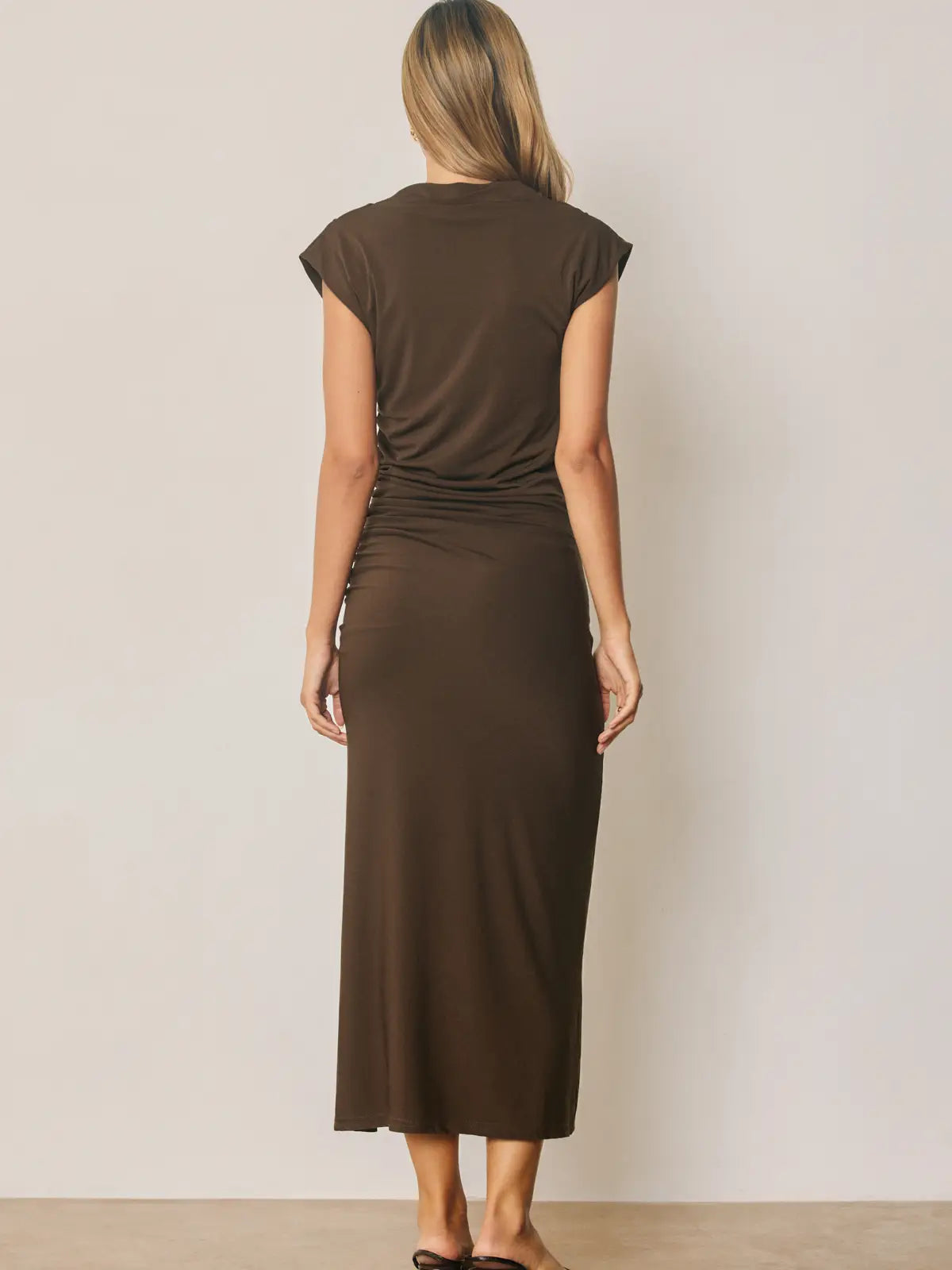 Mock Neck Midi Slit Dress