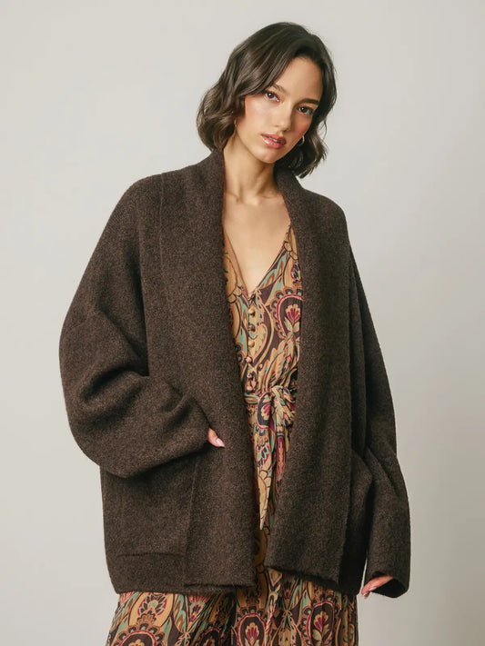 Relaxed Shawl Collar Open Front Cardigan