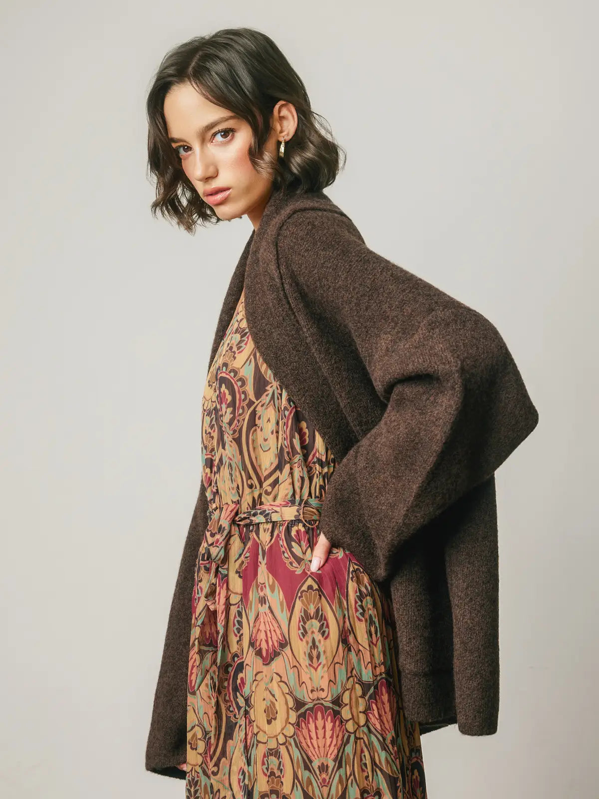 Relaxed Shawl Collar Open Front Cardigan