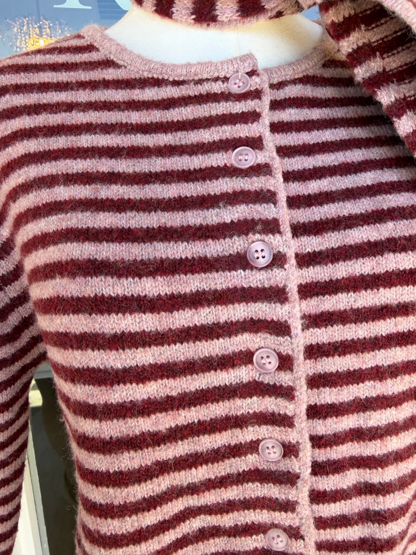 Striped Button Down Sweater With Scarf