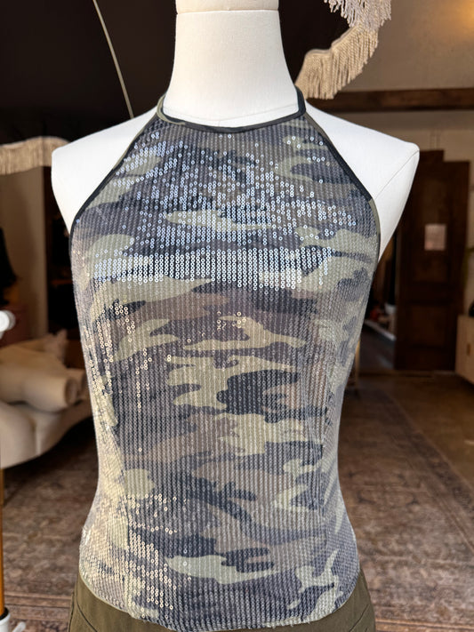 Camo Sequins Halter Top