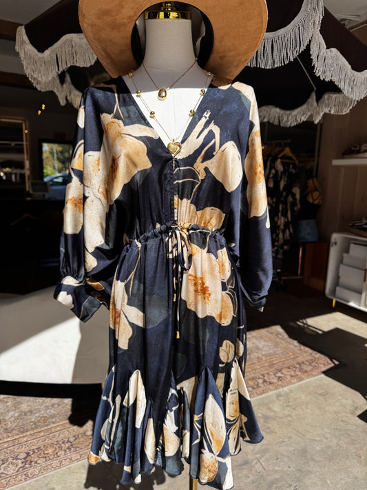 Noir Botanica Front Tie Mini Dress