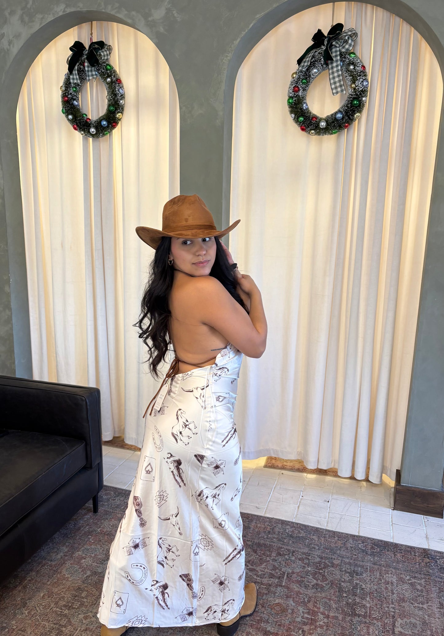 Western Halter Top Long Satin Dress