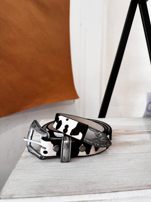 Cow Print Leather Belt