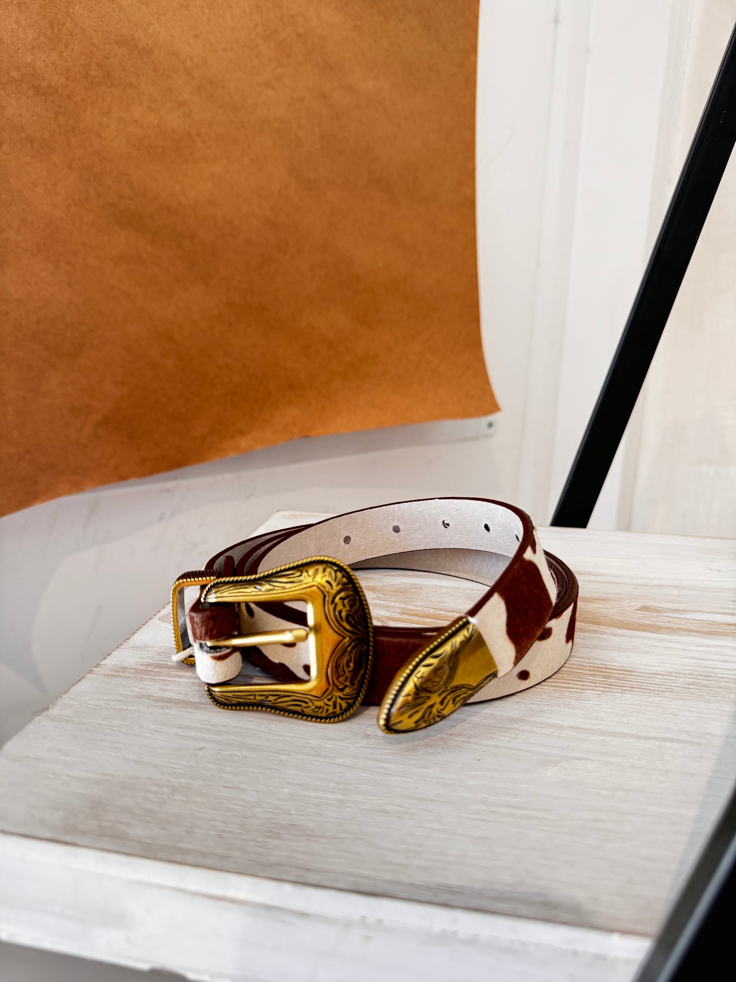 Cow Print Leather Belt