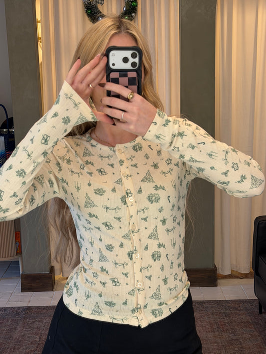 Holly Jolly Long Sleeve Button Down PJ Shirt