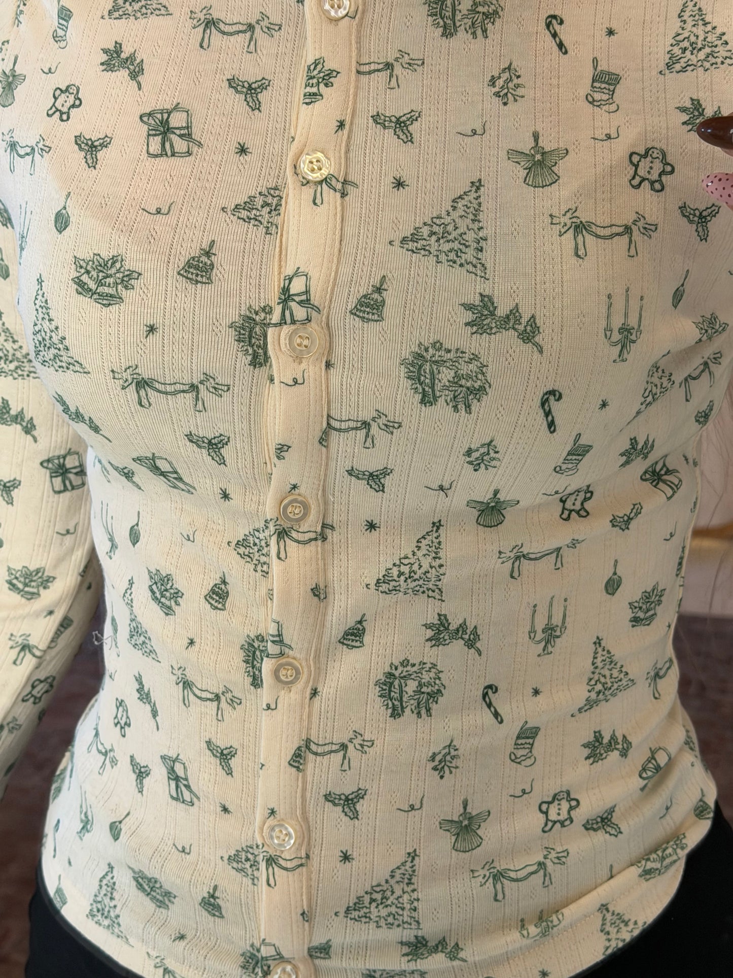 Holly Jolly Long Sleeve Button Down PJ Shirt