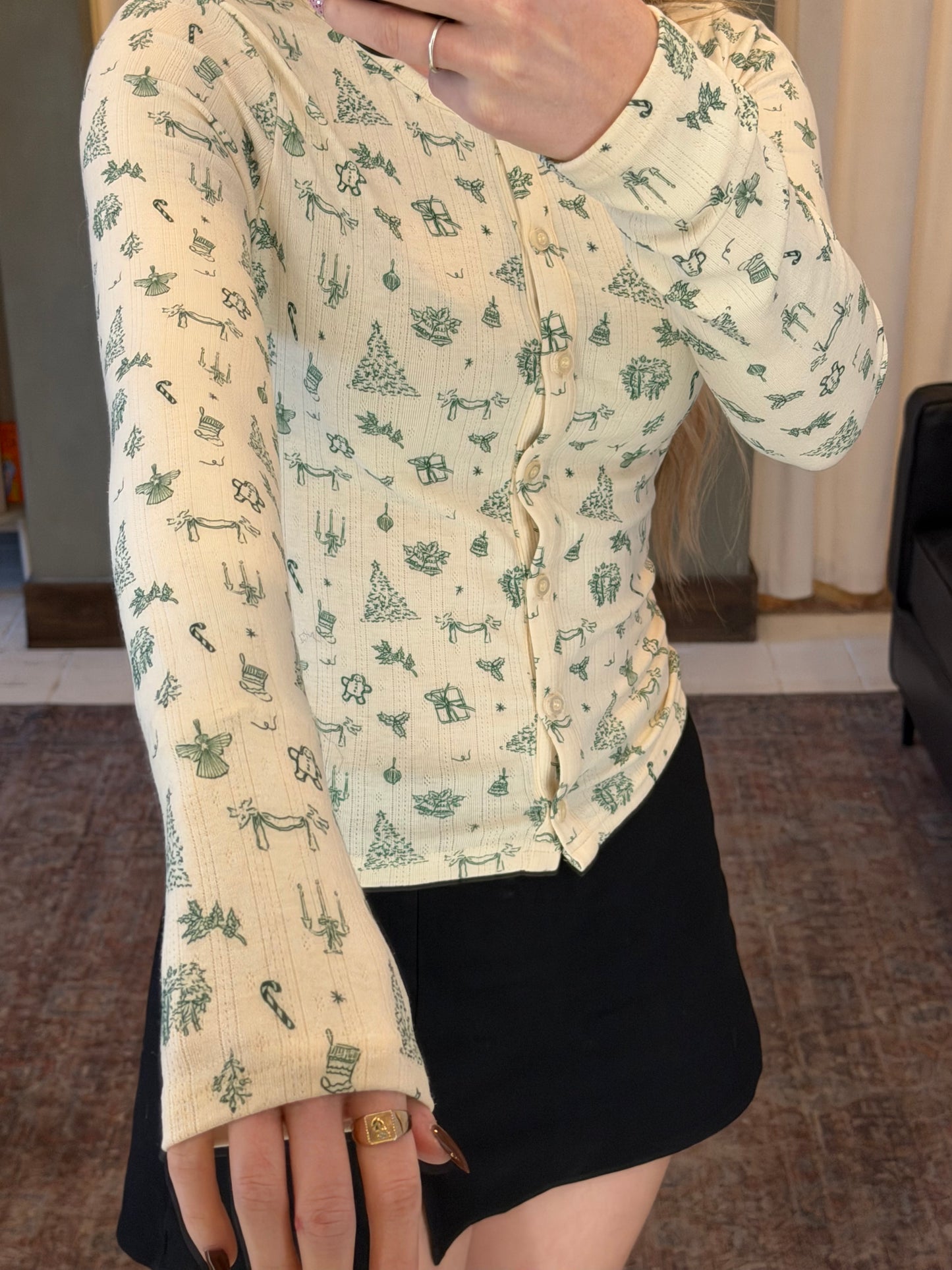 Holly Jolly Long Sleeve Button Down PJ Shirt