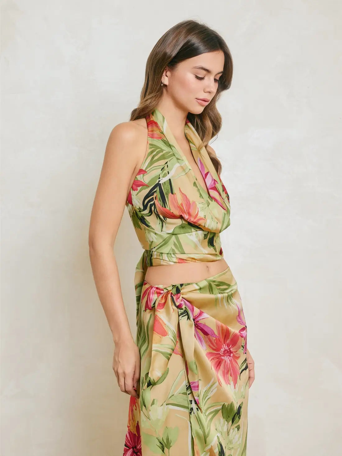 Rainforest Leaf Open Back Cowl Top