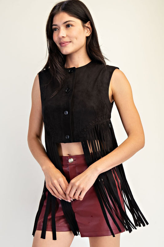 Say It Ain't So Fringe Vegan Suede Vest