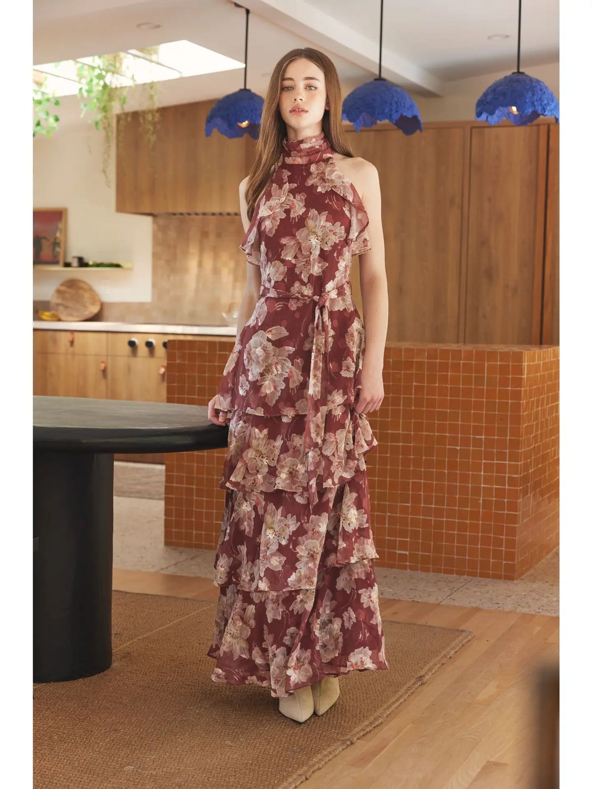 Red Red Wine Floral Maxi Dress