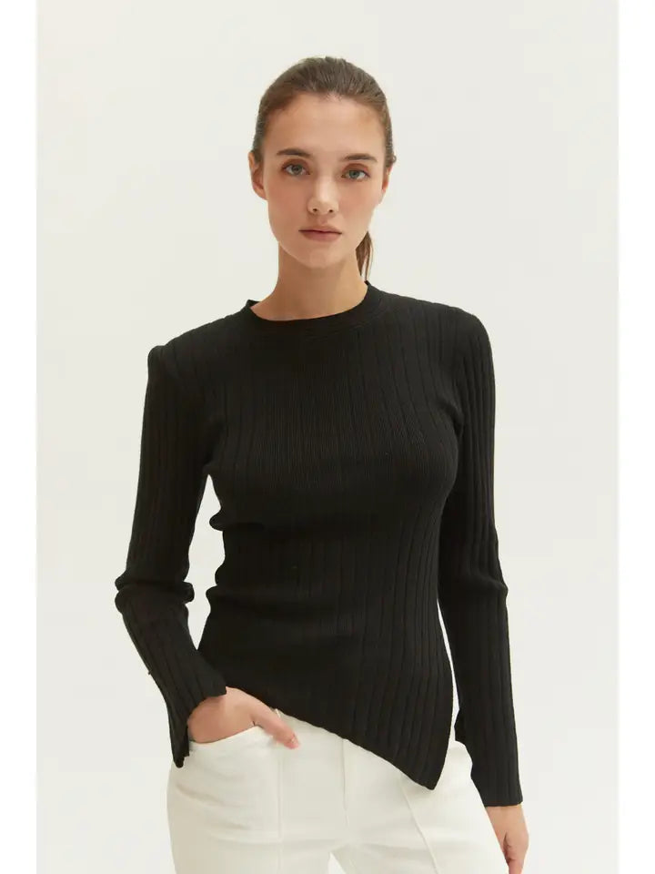 Danielle Rib Knit Asymmetric Hem Top