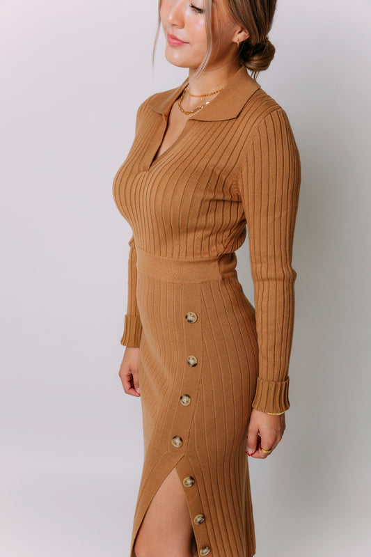 CITY LIFE RIBBED SLIT DRESS