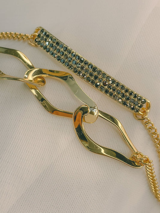 Grey Rhinestone Double Chained Bracelet