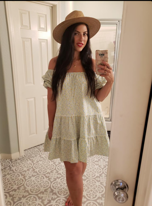FLOWER FIELDS FOREVER POPOLINE TIERED KNEE DRESS