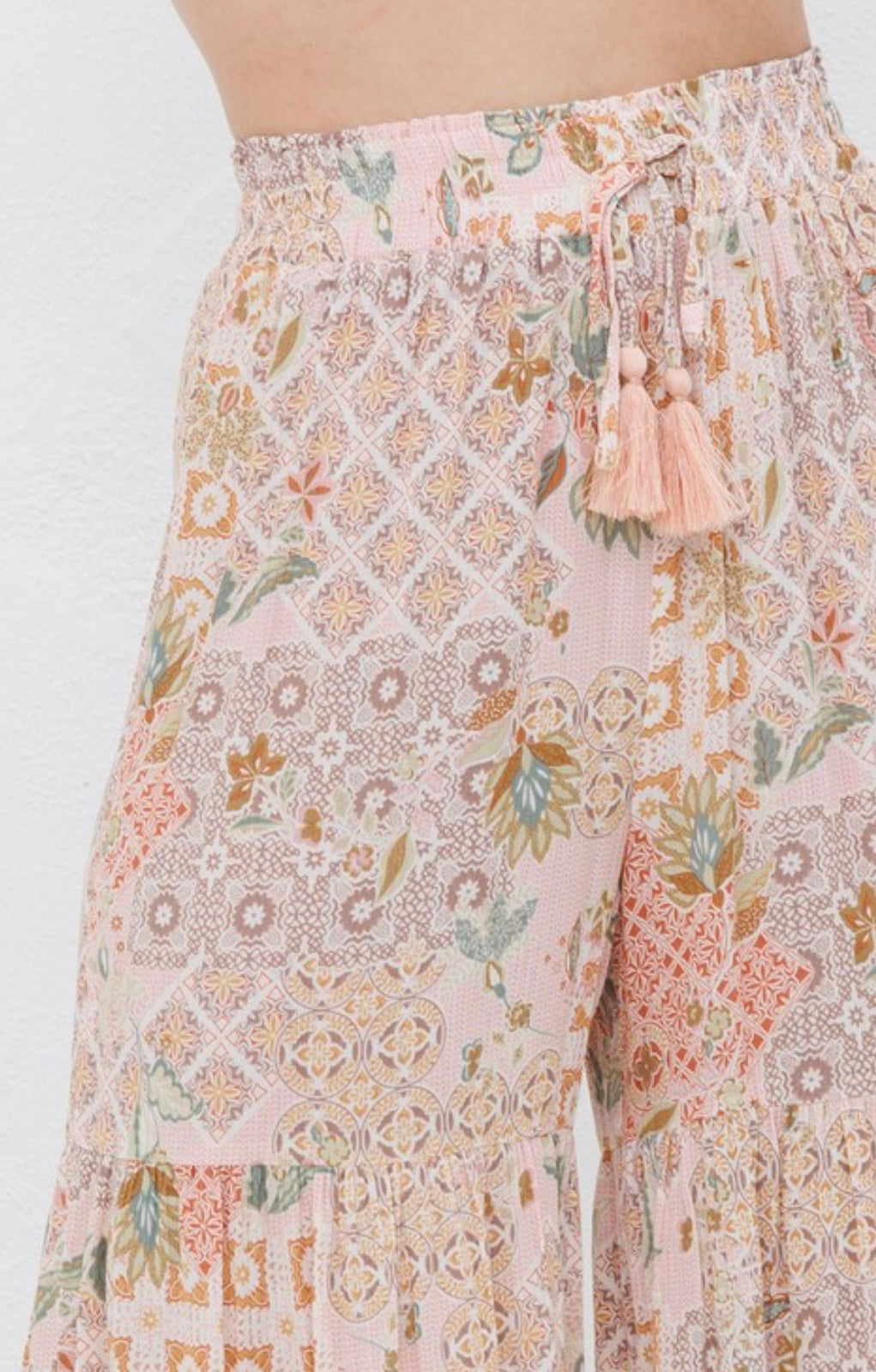 Spring Blush Wide Tiered Shirred Pants