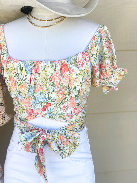 Tangerine Floral Crop Top
