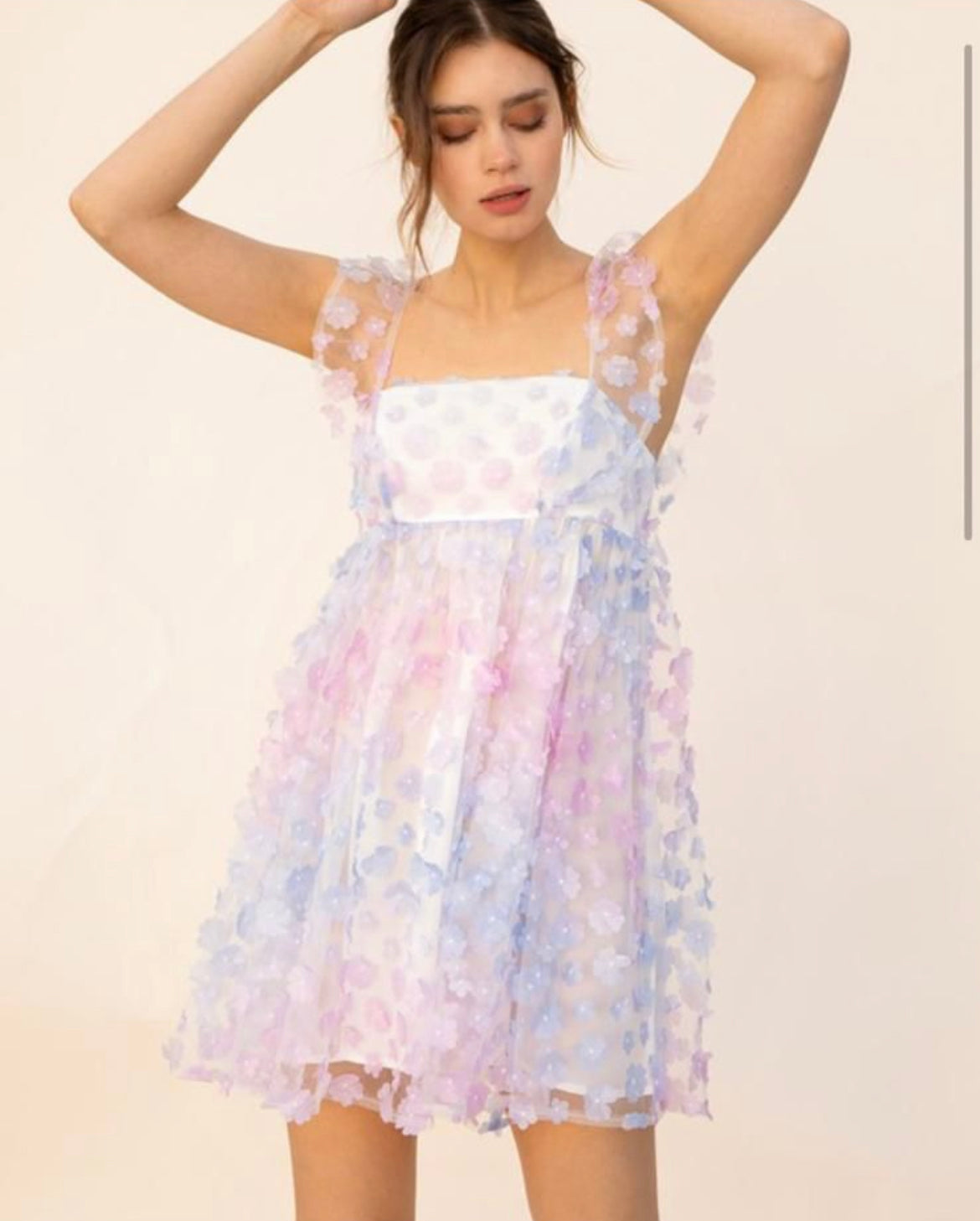Cotton Candy 3-D Flowers Tulle Dress